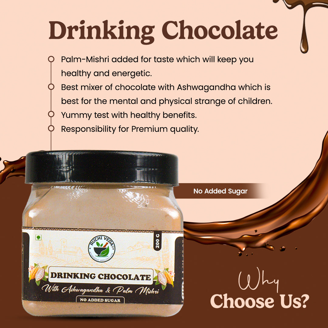 Ashwagandha Hot and Cold Chocolate Powder Blend with Palm Mishri