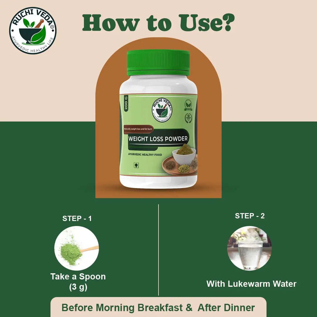 how to use weight loss powder, ruchi veda, weight loss tips