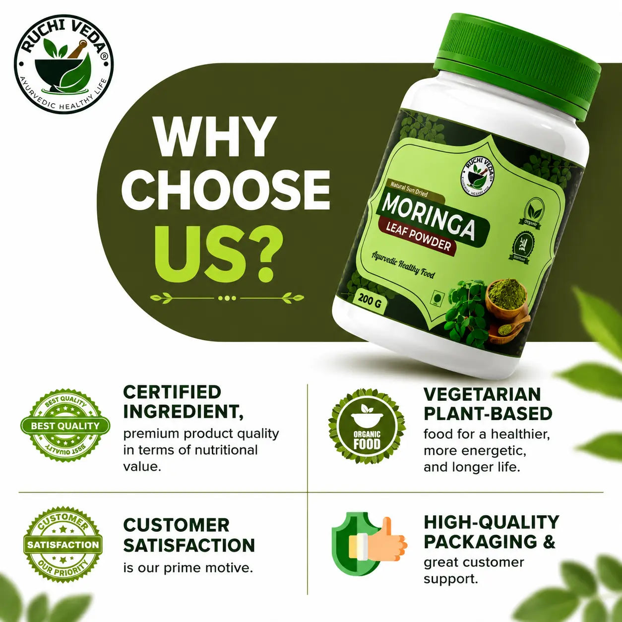 Premium Moringa Leaf Powder 100% Natural & Sun-Dried 200g
