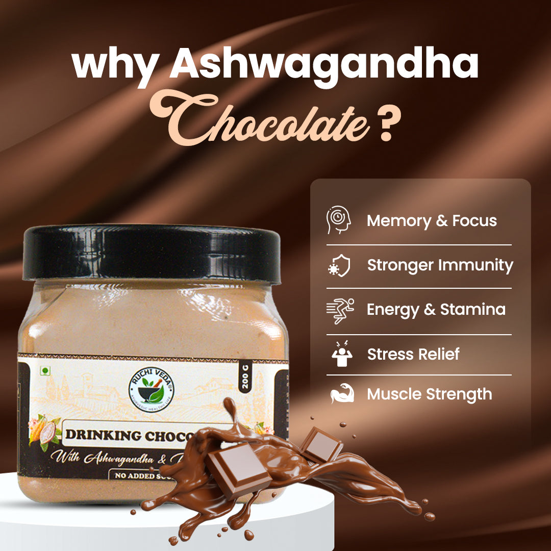 Ashwagandha Hot and Cold Chocolate Powder Blend with Palm Mishri