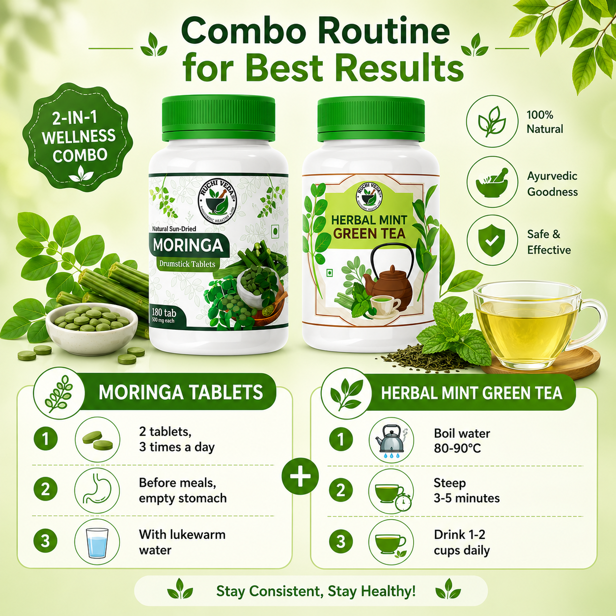 WEIGHT AND FAT LOSS COMBO | MORINGA TABLETS + HERBAL MINT GREEN TEA | NATURAL DETOX & METABOLISM SUPPORT