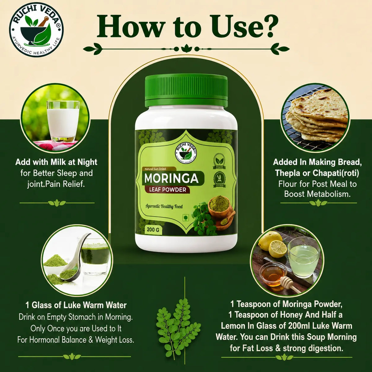 Premium Moringa Leaf Powder 100% Natural & Sun-Dried 200g