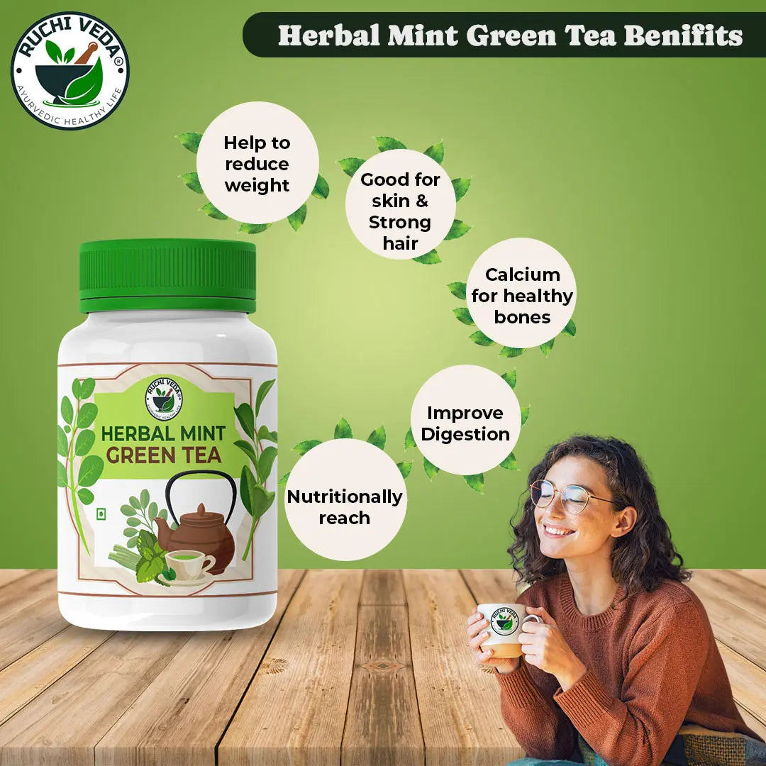 herbal mint green tea, ruchi veda, best green tea brands 