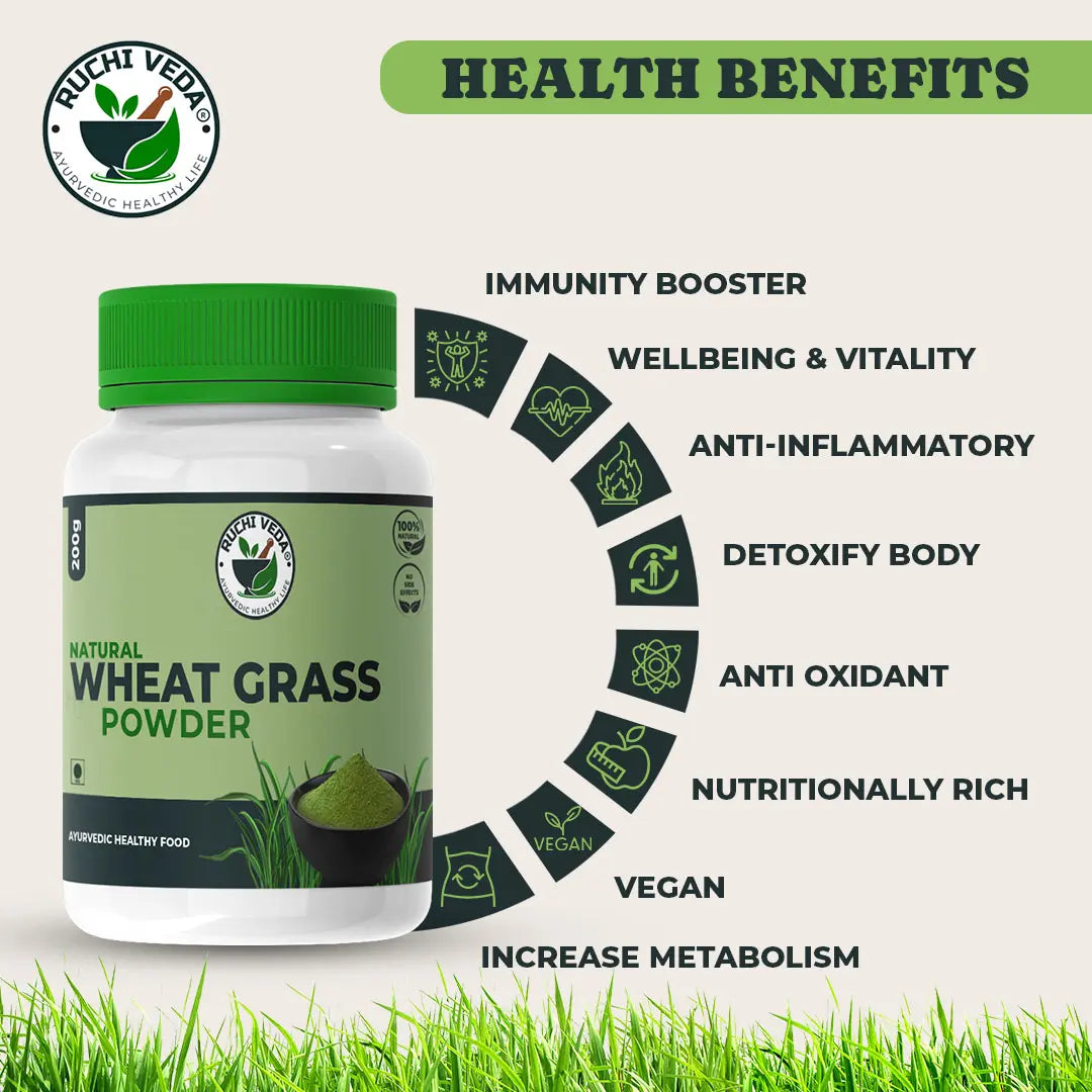 benefits of wheat grass powder, ruchi veda, organic wheatgrass powder