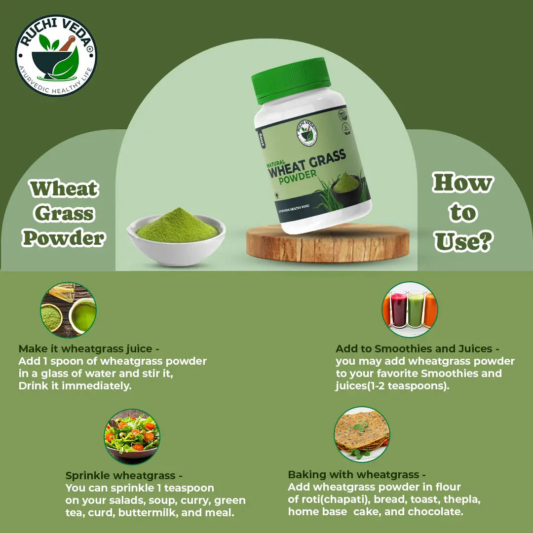 benefits of wheat grass powder, ruchi veda, organic wheatgrass powder